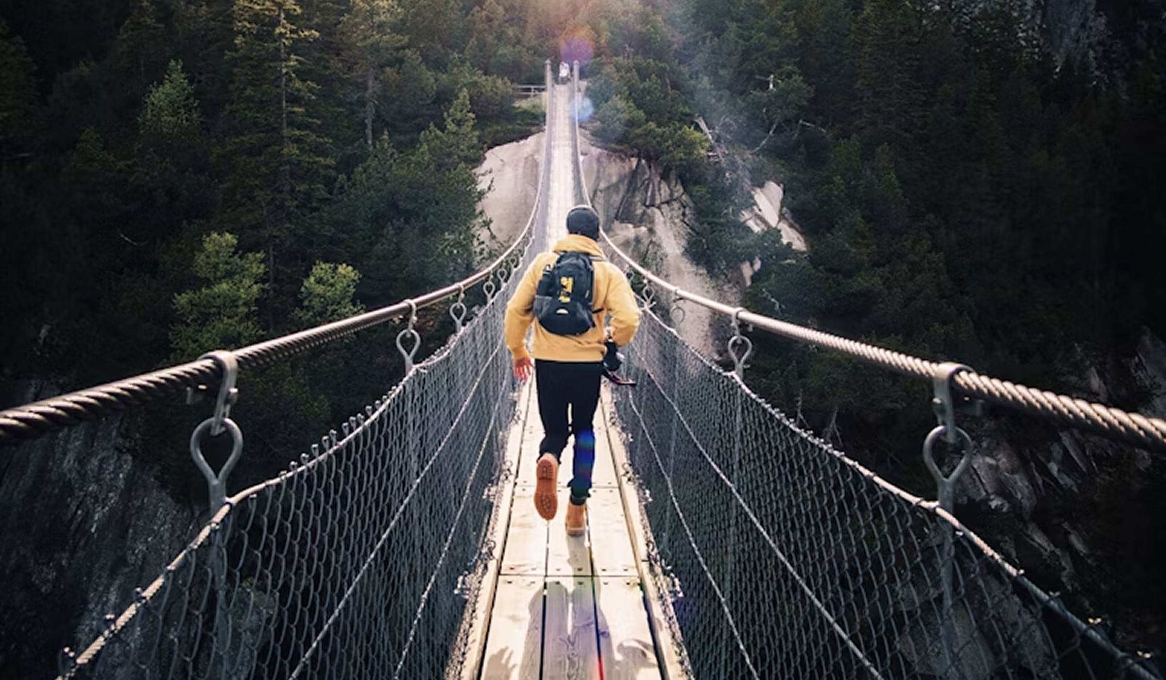 suspension bridge with a running man